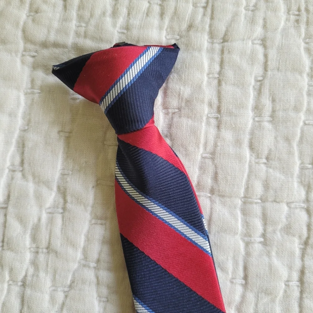 Red & Blue Striped Clip On Tie